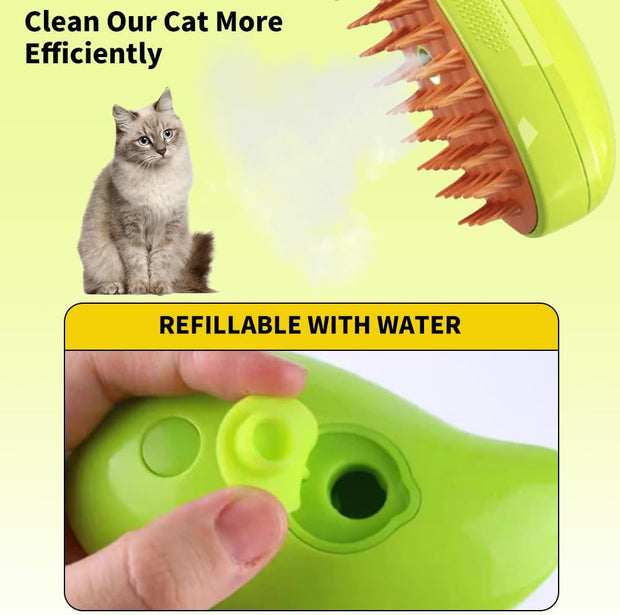 Steamy Pet Brush: Electric Spray Grooming Combo