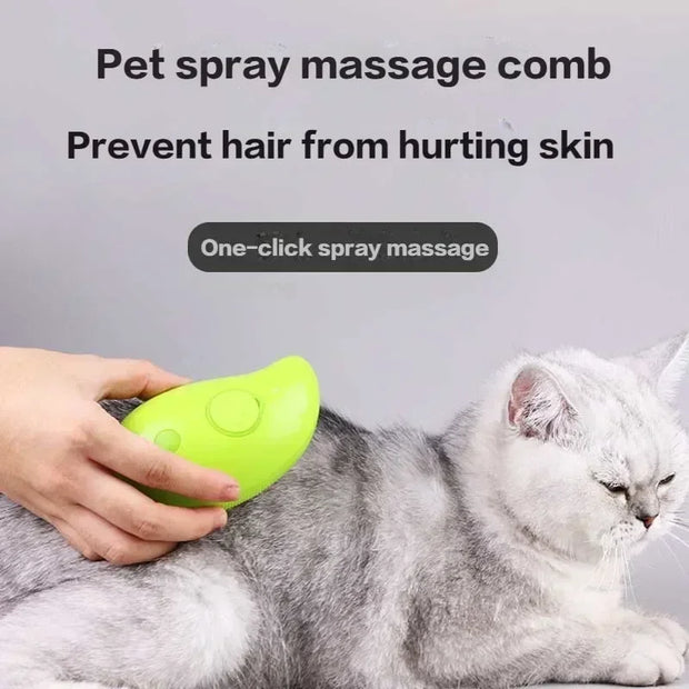 Steamy Pet Brush: Electric Spray Grooming Combo